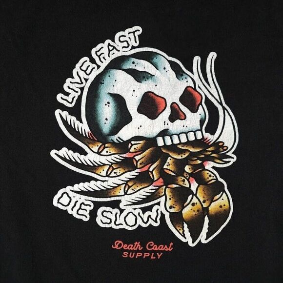 Death Coast Supply T Shirt Mens Size XL Live Fast Die Slow Skull Lobster - Picture 5 of 7